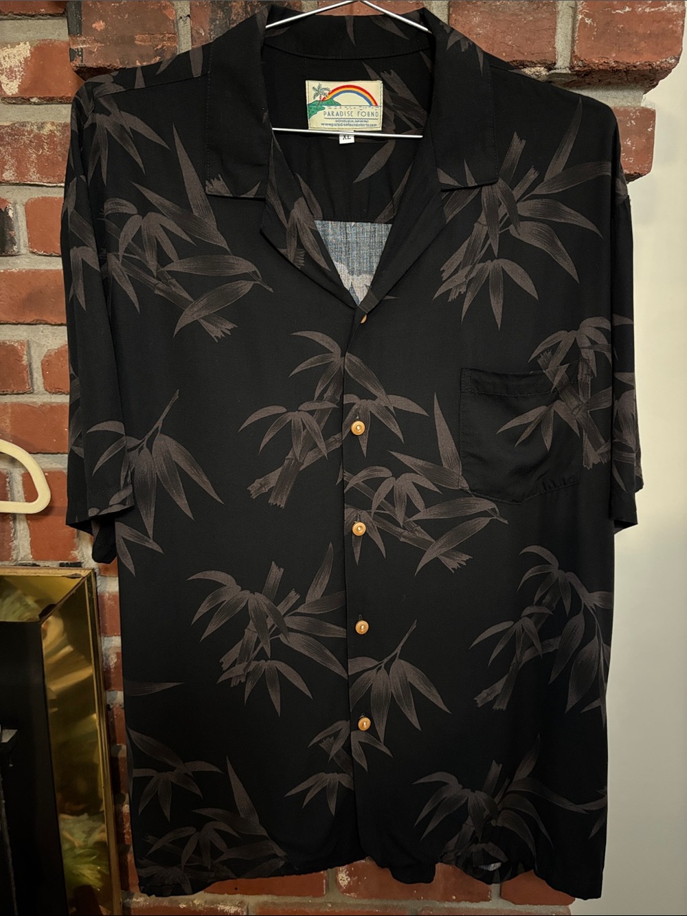 VTG Paradise Found Tonal Bamboo-Print Wooden Buttons Shirt XL